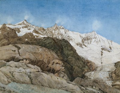 The Mischabe Horner fra Saas-Fee, Valais, Schweiz (wc med gouache på papir) sverige av Edith A. Paine