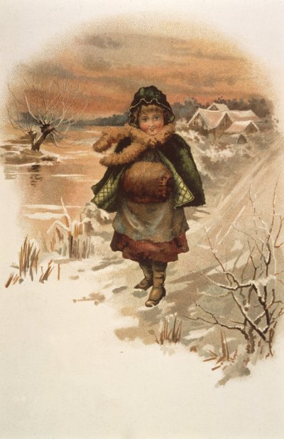 Flicka på en snöig väg, illustration från Where Lilies Live, 1889 av Edith S. Berkeley