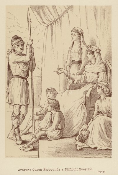 Arthurs drottning ställer en svår fråga (litografi) av Edith Scannell