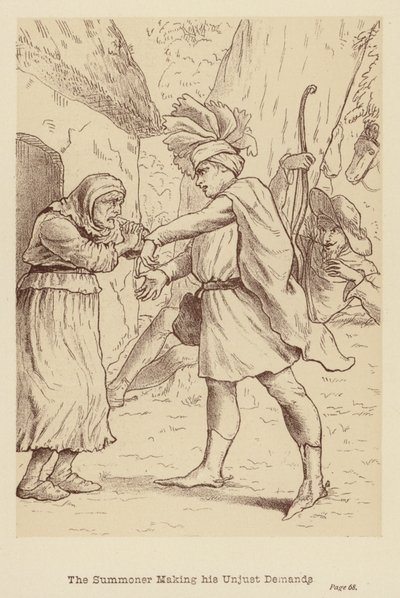 Påkallaren med sina orättvisa krav (litografi) av Edith Scannell