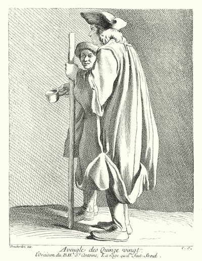 Blind man från Quinze-Vingts sjukhus (gravyr) av Edmé (after) Bouchardon