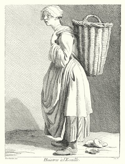 Oyster Seller (gravyr) av Edmé (after) Bouchardon