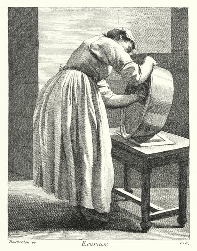 Scullery Maid (gravyr) av Edmé (after) Bouchardon