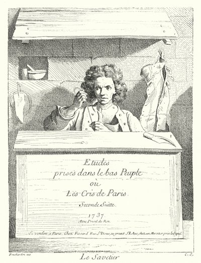 Skomakaren (gravyr) av Edmé (after) Bouchardon