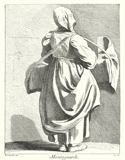 Kvinna från bergen (gravyr) av Edmé (after) Bouchardon