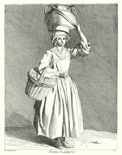Young Milkmaid (gravyr) av Edmé (after) Bouchardon