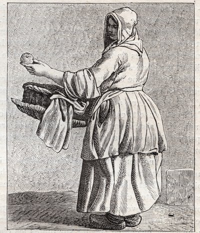 Handlaren med bakade äpplen - Pepetit metier de Paris (Studier tagna i det lägre folket eller Paris kris) - gravyr av Edme Bouchardon (1698-1762) av Edmé Bouchardon