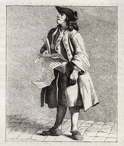 Screamer of the number winners (Loto) - Petity metier de Paris (Studier tagna i det lägre folket, eller Cris of Paris) - gravyr av Edme Bouchardon (1698-1762) av Edmé Bouchardon