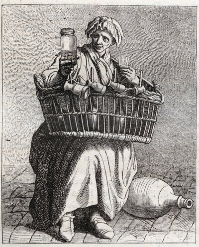 Konjakshandlaren - Pepetit metier de Paris (Studier tagna i det lägre folket eller Paris kris) - gravyr av Edme Bouchardon (1698-1762) av Edmé Bouchardon