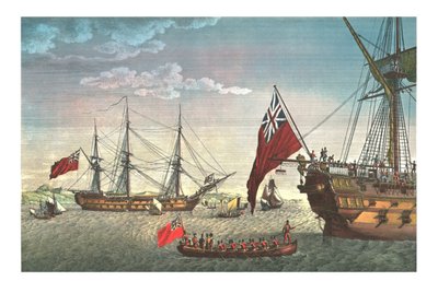 Napoleon går ombord på Northumberland för sin resa till St Helena, 8 augusti 1815, c1850 av Edme Bovinet