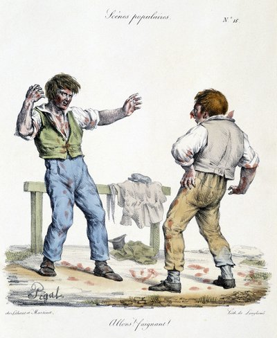 Populär scen föreställande två stridande män. Karikatyr av Pigal (1800-talet). av Edme Jean Pigal