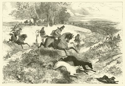 Hare coursing i England (gravyr) av Edmond (after) Morin
