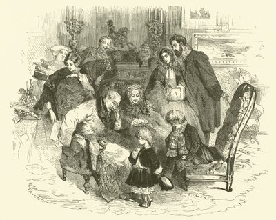 Scener av det parisiska livet: föräldrarnas nyårsdag (gravyr) av Edmond (after) Morin