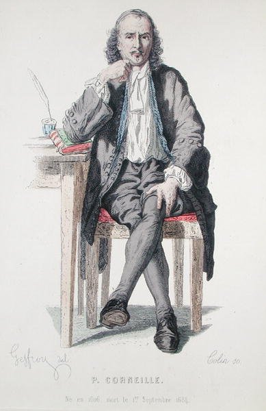 Porträtt av Pierre Corneille (1606-84), frontispice för en upplaga av Corneilles kompletta verk av Edmond A.F. (after) Geffroy