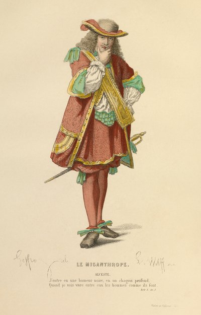 Kostym för rollen som Alceste, ca 1868 (gravyr) av Edmond Aime Florentin Geffroy