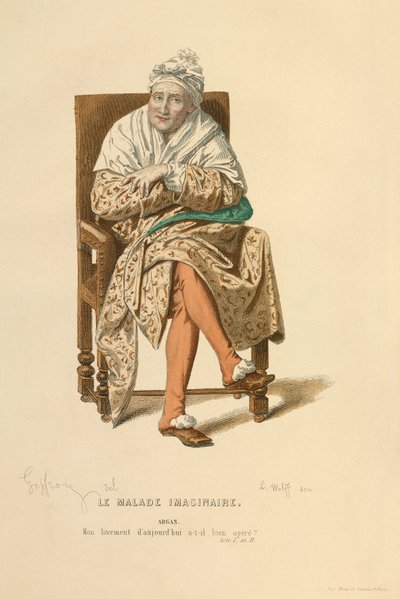 Kostym för rollen som Argan, ca 1868 (gravyr) av Edmond Aime Florentin Geffroy