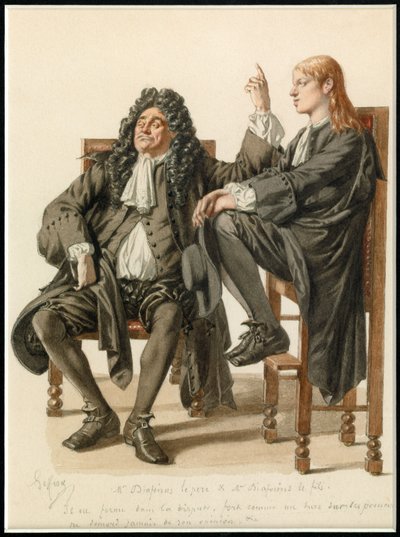Porträtt av Monsieur Diafoirus far och barn, ca 1870 (akvarell) av Edmond Aime Florentin Geffroy