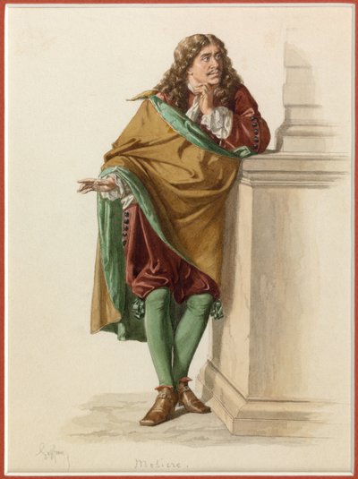 Porträtt av Moliere, ca 1870 (akvarell) av Edmond Aime Florentin Geffroy