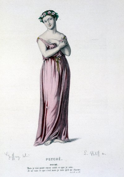 Karaktären av Psyche i tragikomedin och balett Psyche, Moliere et Corneille - Hela teatern: (Samling av pjäser av Corneille) teckning av Geffroy, gravyr av L. Wolff - ed. Laplace, Sanchez et Cie, Paris 1884 av Edmond Aime Florentin Geffroy