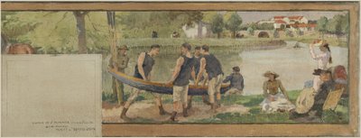 Skiss för rådhuset i Saint-Maurice: Landskap. Les bords de la Marne (för stadshuset), mellan 1890 och 1892 (olja på tusch på duk) av Edmond Debon