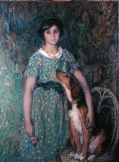 Ung flicka med en hund av Edmond-François Aman-Jean