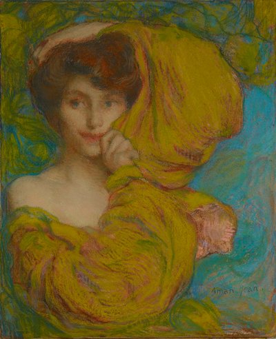 Ung kvinna med gul halsduk, ca. 1900. av Edmond-François Aman-Jean