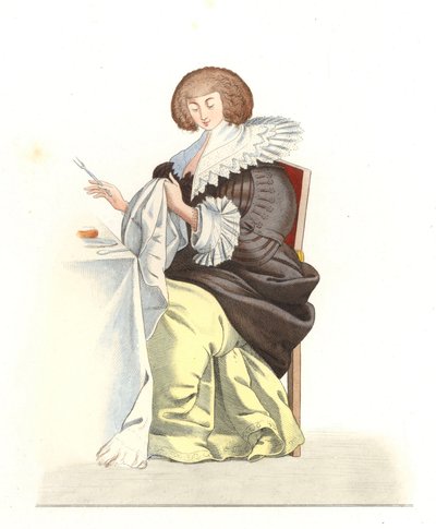 Kvinna från den franska adeln 1500-talet, efter gravyr av Abraham Bosse (1602-1676) - Litografi från en illustration av Edmond Lechevallier-Chevignard (1825-1902), från "Costumes historiques des 16th av Edmond Lechevallier Chevignard