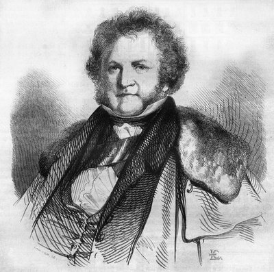 Porträtt av Jean Jacques Sellon (1782-1839), schweizisk filantrop, pacifist och politiker, en anhängare av avskaffandet av slaveriet och dödsstraffet. Gravyr av Chevignard i "" Le Magasin Picturesque"" av Edmond Lechevallier Chevignard