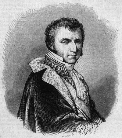 Porträtt av Nicolas Francois Mollien (1758-1850), fransk politiker. Gravyr av Chevignard i "" The Picturesque Store"" av Edmond Lechevallier Chevignard