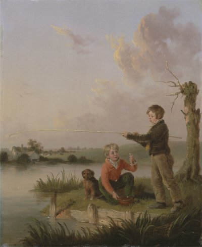 The Young Anglers (olja på panel) av Edmund Bristow