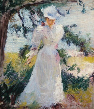 Min fru, Emeline, i en trädgård av Edmund Charles Tarbell
