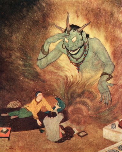 Aladdin och Efrite, illustration från "Aladdin och den underbara lampan av Edmund Dulac