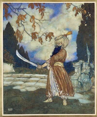 Blåskägg,1910 (akvarell, gouache, penna  svart bläck på papper) av Edmund Dulac
