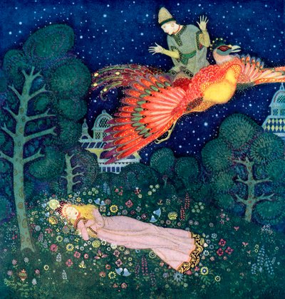 Illustration till den ryska sagan Eldfågeln av Edmund Dulac