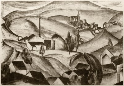 Landskap med hus av Edmund Fabry