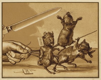 Illustration för tre blinda möss (färg litho) av Edmund G. Caldwell