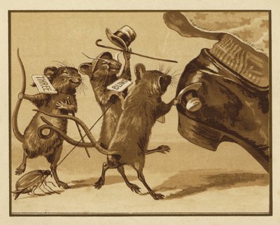 Illustration för tre blinda möss (färg litho) av Edmund G. Caldwell