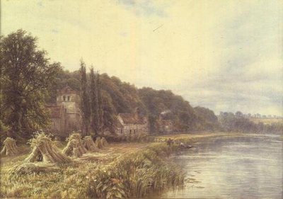 Riverside Village med figurer som fiskar av Edmund George Warren