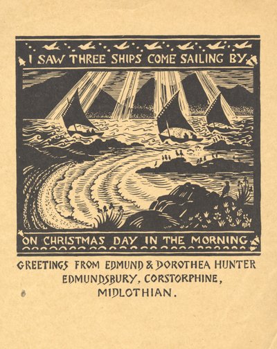 Jag såg tre segelfartyg, ca 1930 (gouache på papper) av Edmund Hunter