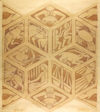 Stjärntecken - Art Deco, april 1934 (gouache på papper) av Edmund Hunter