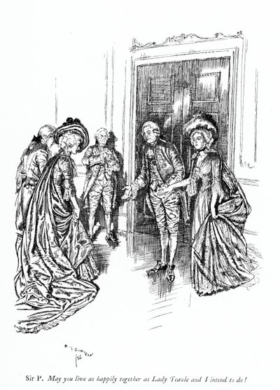 Illustration till Sheridans The School for Scandal (gravyr) av Edmund Joseph (after) Sullivan