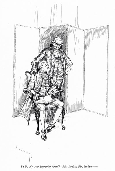 Illustration till Sheridans The School for Scandal (gravyr) av Edmund Joseph (after) Sullivan