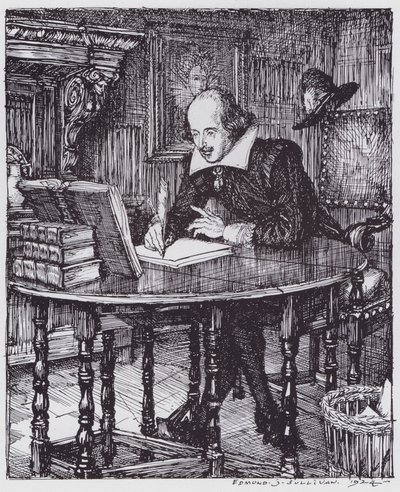 Shakespeare i hans arbetsrum (litho) av Edmund Joseph (after) Sullivan