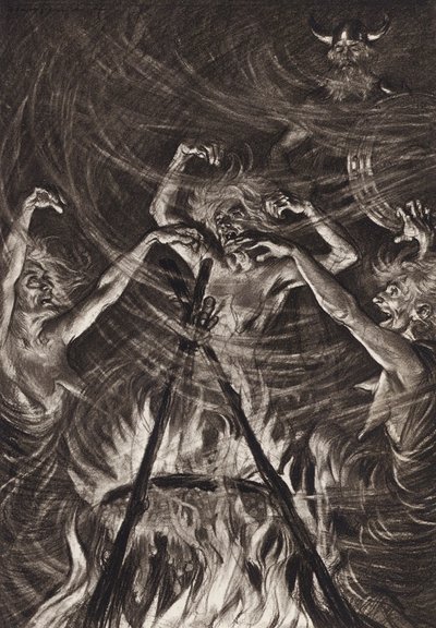 William Shakespeare: Tragedin om Macbeth, akt IV, scen 1 (litografi) av Edmund Joseph (after) Sullivan