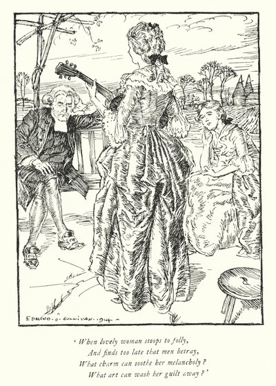 Illustration för The Vicar of Wakefield av Oliver Goldsmith (litho) av Edmund Joseph Sullivan