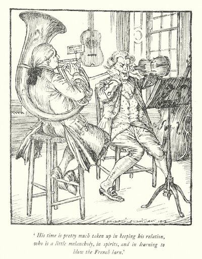 Illustration för The Vicar of Wakefield av Oliver Goldsmith (litho) av Edmund Joseph Sullivan