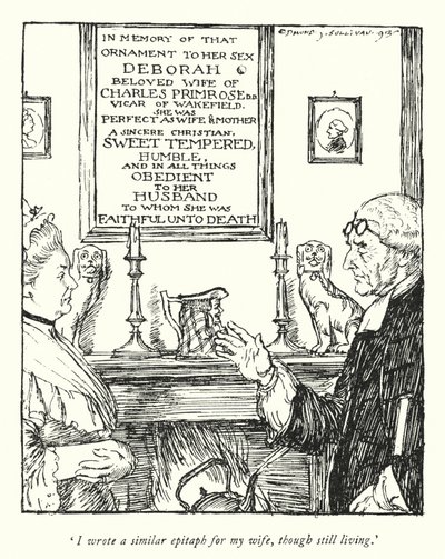Illustration för The Vicar of Wakefield av Oliver Goldsmith (litho) av Edmund Joseph Sullivan
