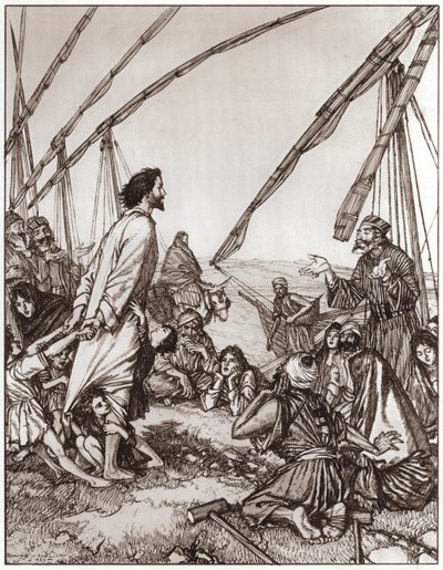 Jesus frågar: Vem är min nästa? (litho) av Edmund Joseph Sullivan