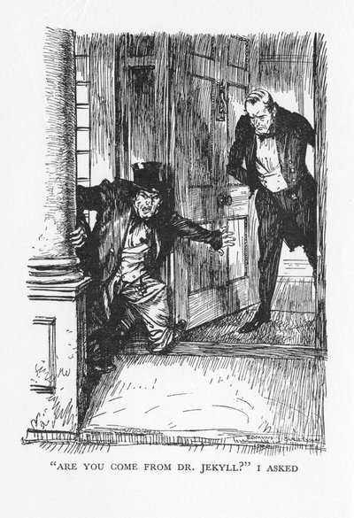 Scen från The Strange Case of Dr Jekyll and Mr Hyde av Robert Louis Stevenson, 1927 av Edmund Joseph Sullivan