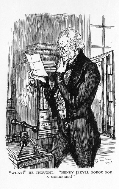 Scen från The Strange Case of Dr Jekyll and Mr Hyde av Robert Louis Stevenson, 1927 av Edmund Joseph Sullivan